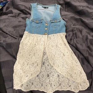 Jean and lace long vest